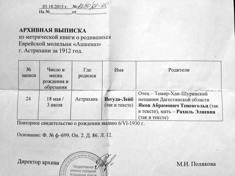 Архивная выписка Архивная выписка